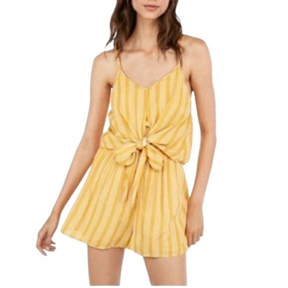 Express Striped Yellow Tie Front Romper Sleeveless Casual Summer Jumpsuit XL New